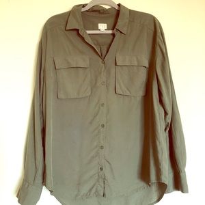 Green button-down top